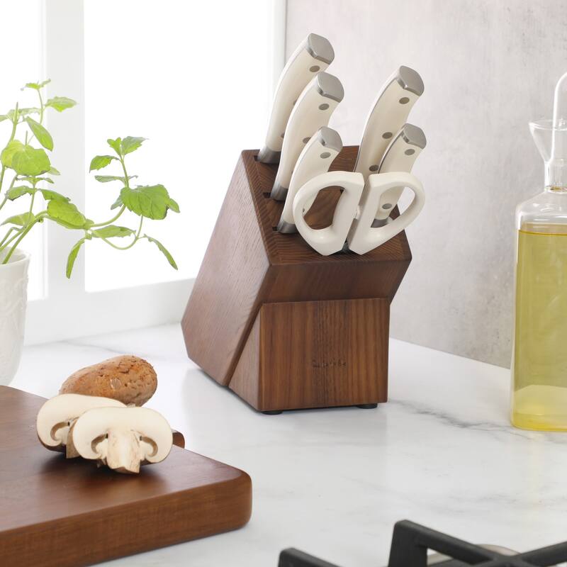 Sur La Table Kitchen Essentials High-Carbon German Steel 7 Piece Forged Cutlery Kitchen Knife Block Set W/ Ashwood Block