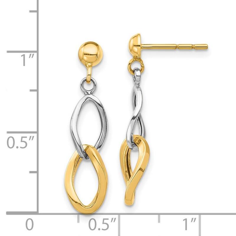 Curata 14k Two tone Dangle Post Earrings - 27.22x7mm Wide