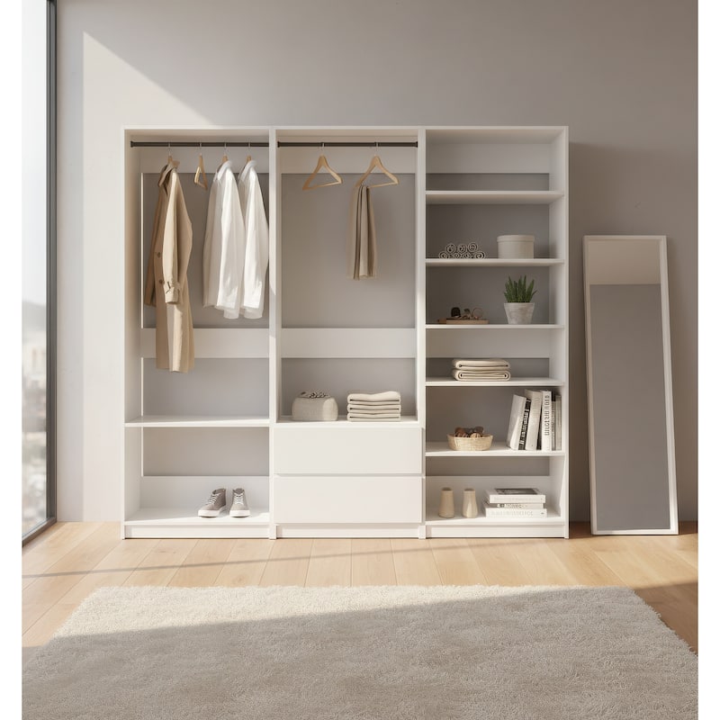 Prosper White Freestanding Walk in Wood Closet System - 94.2"W x 15.7"D x 83" H