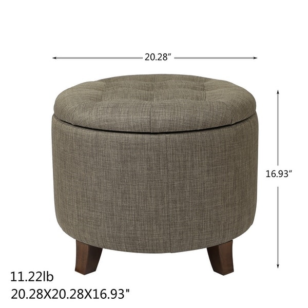 dimension image slide 2 of 2, Adeco Round Linen Storage Ottoman Tufted Fabric Footstool with Lid