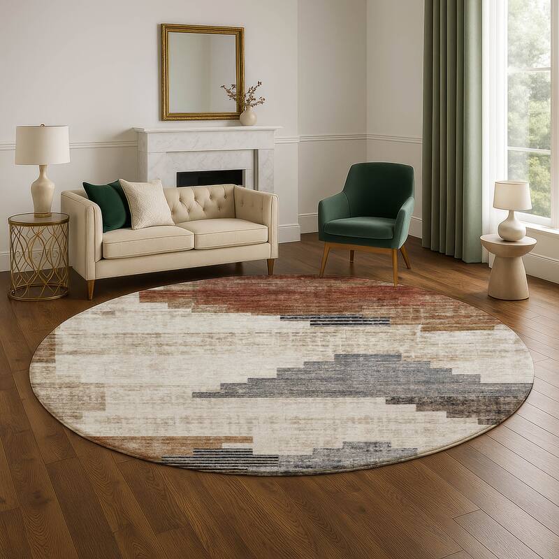 Premium Washable Super Soft Geo Global Mayfield Rug - 8' x 8' - Paprika