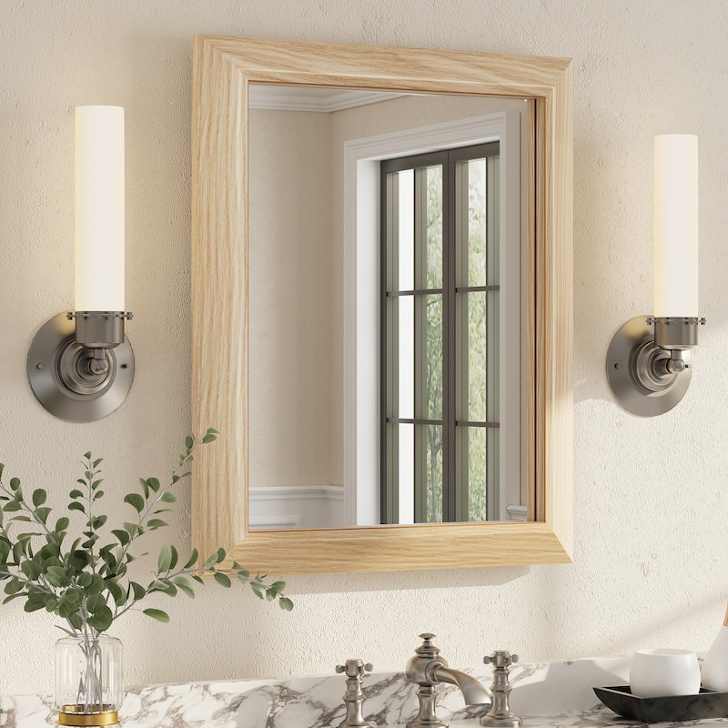 Beveled Metal Rectangle Framed Bathroom Vanity Tempered Glass Mirrors - 20" x 16" - Light Brown