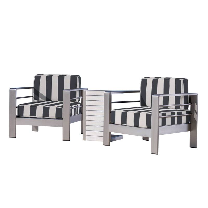 Cape Coral Outdoor Aluminum 3 Piece Chat Set with C Shaped Table by Christopher Knight Home