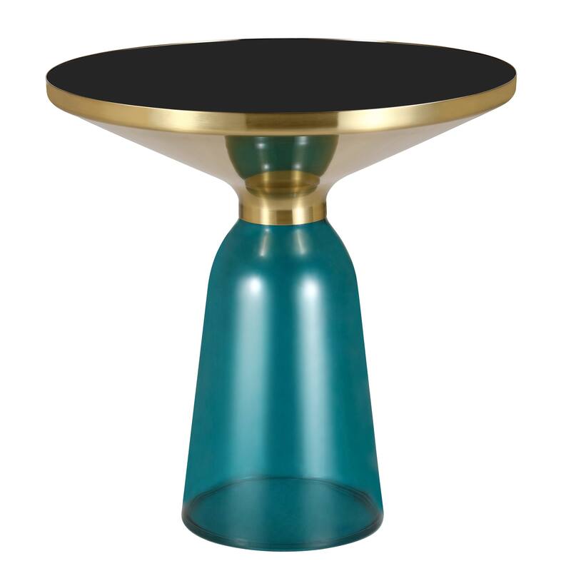 19-Inch Side Table Round Glass/Stone Tabletop End Table with Gold Iron Rim and Glass Base