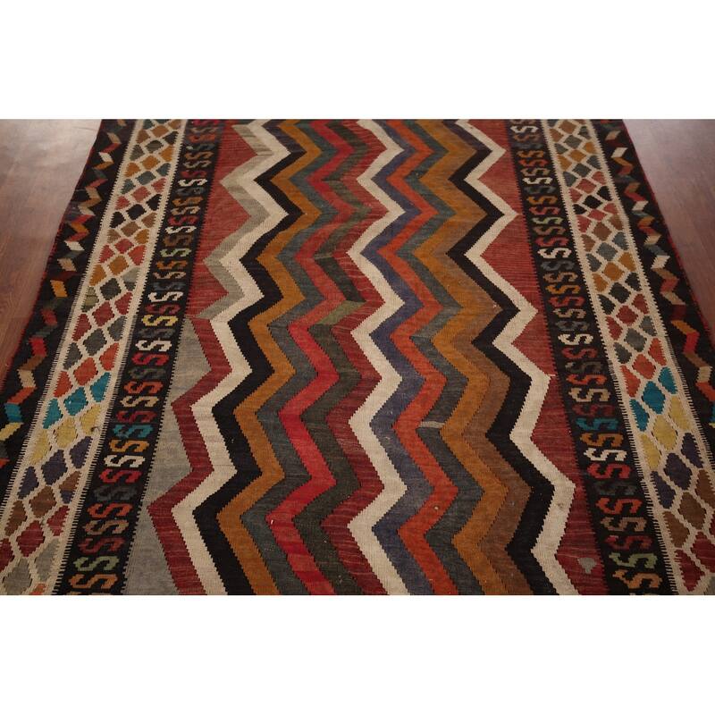 Vegetable Dye Tribal Kilim Qashqai Persian Vintage Wool Carpet - 5'3" X 8'3"