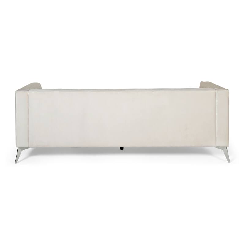 Faux Leather Button Tufted 3-seater Sofa with T-shaped Iron Legs