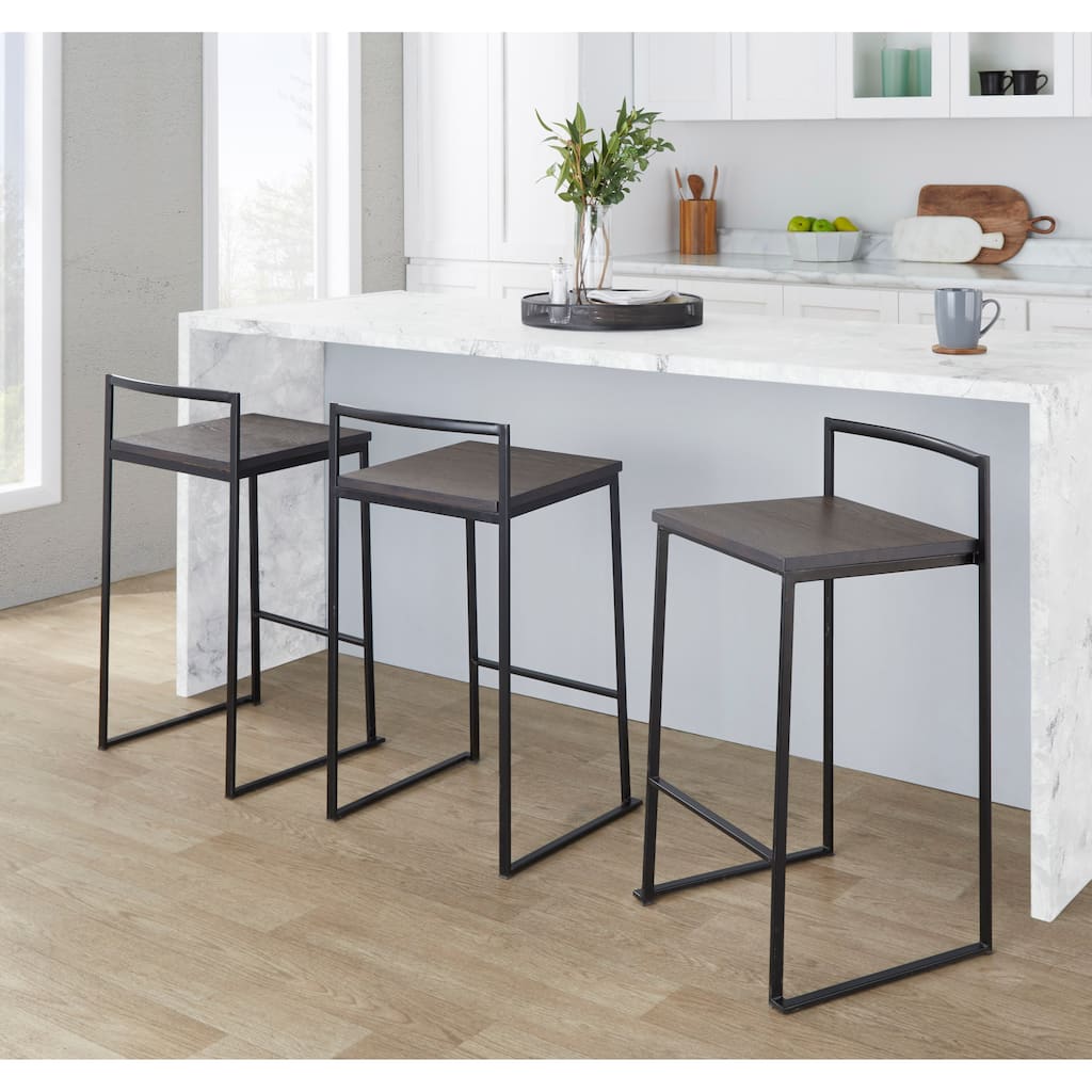 Carbon Loft Forrest Stackable Counter Stool with Wood Seat (Set of 3)