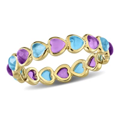 Miadora 3 5/8ct TGW African Amethyst and Swiss Blue Topaz Heart Eternity Ring in Yellow Plated Sterling Silver