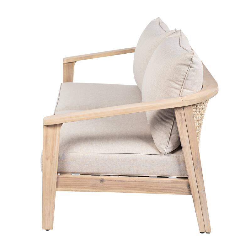 Christopher Knight Home - Hartford 4-Piece Outdoor Acacia Wood Patio Seating Set with Wicker Back and Cushions