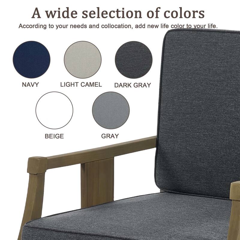 Set of 2 Outdoor Teak Wood Armchairs with Cushions, Patio Club Chairs