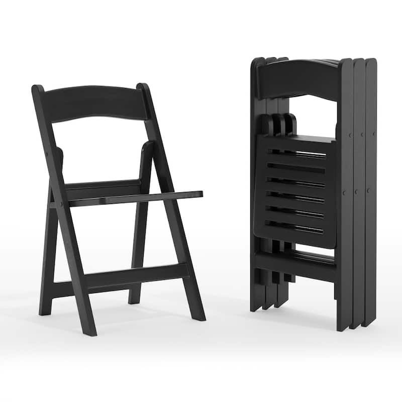4 Pack 1000 lb. Capacity White Resin Folding Chair with Slatted Seat - 18"D x 17.5"W x 30.75"H - Black