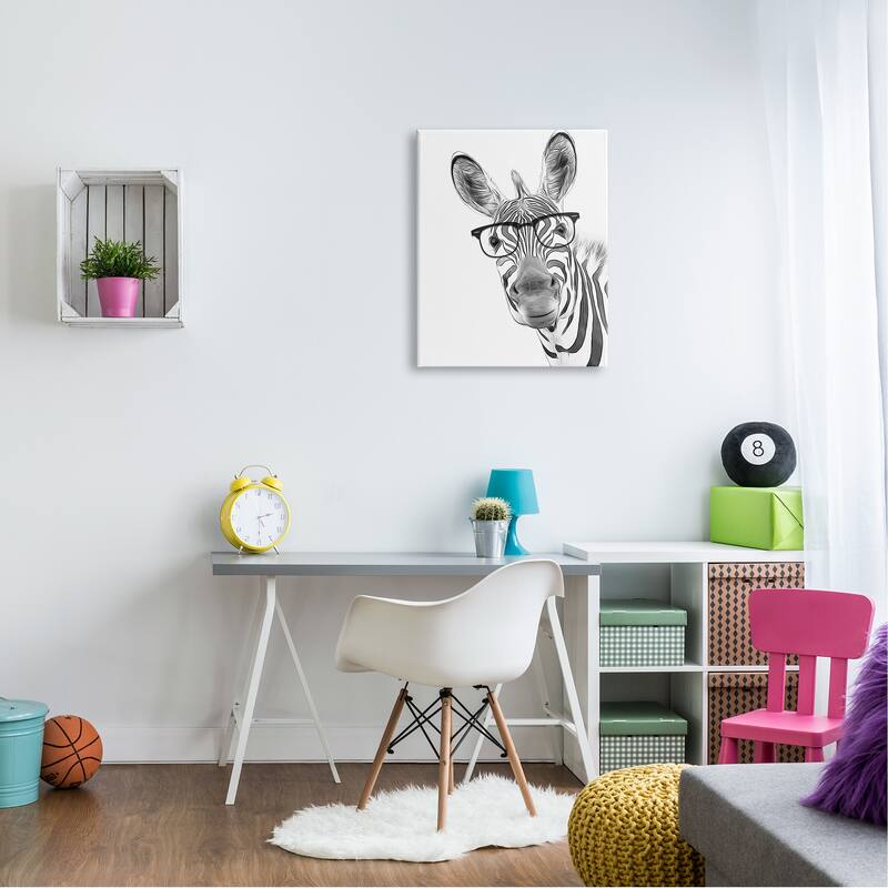 Stupell Funny Zebra Wearing Glasses Black White Monochrome Design Canvas Wall Art