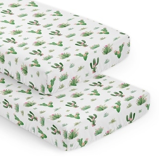 Sweet Jojo Designs Cactus Floral Pink Green Girl 2 Pack Fitted Crib Sheets Boho Bohemian Watercolor Shabby Chic Desert