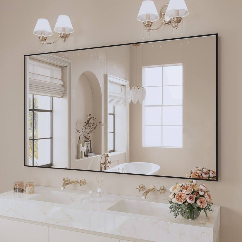 QuivaraView Wall Mounted Aluminum Frame Bathroom Vanity Mirror - 60" x 36" - Black