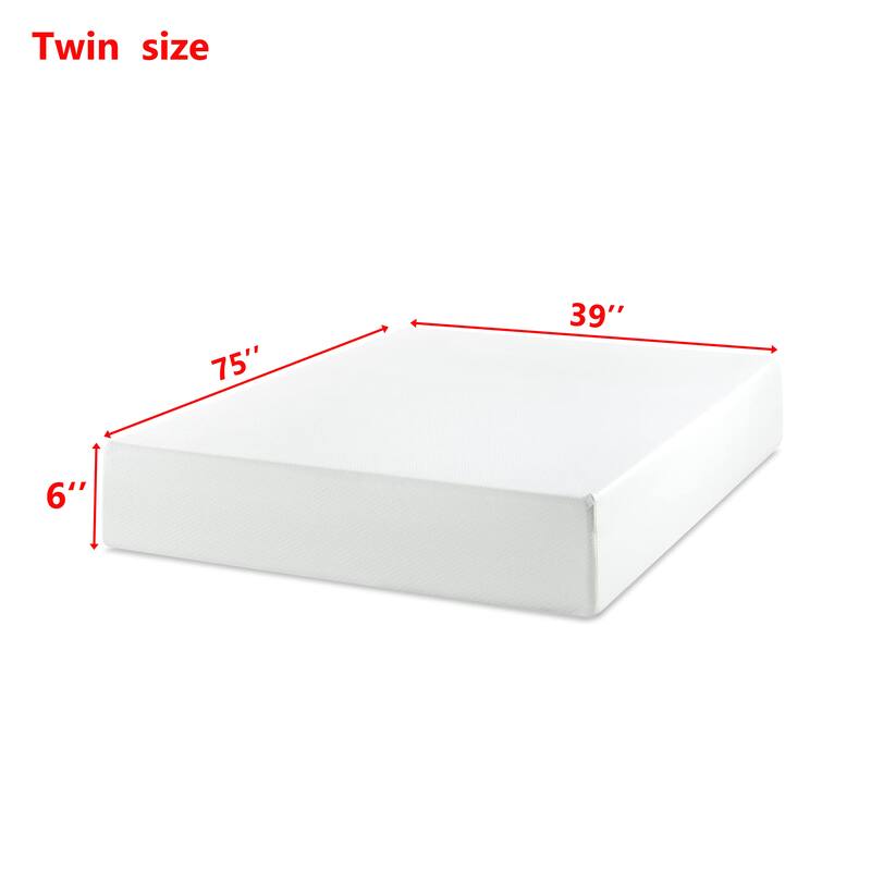 6 Twin Green Tea Memory Foam Mattress in Box, Fiberglass Free, White(Bed not included)