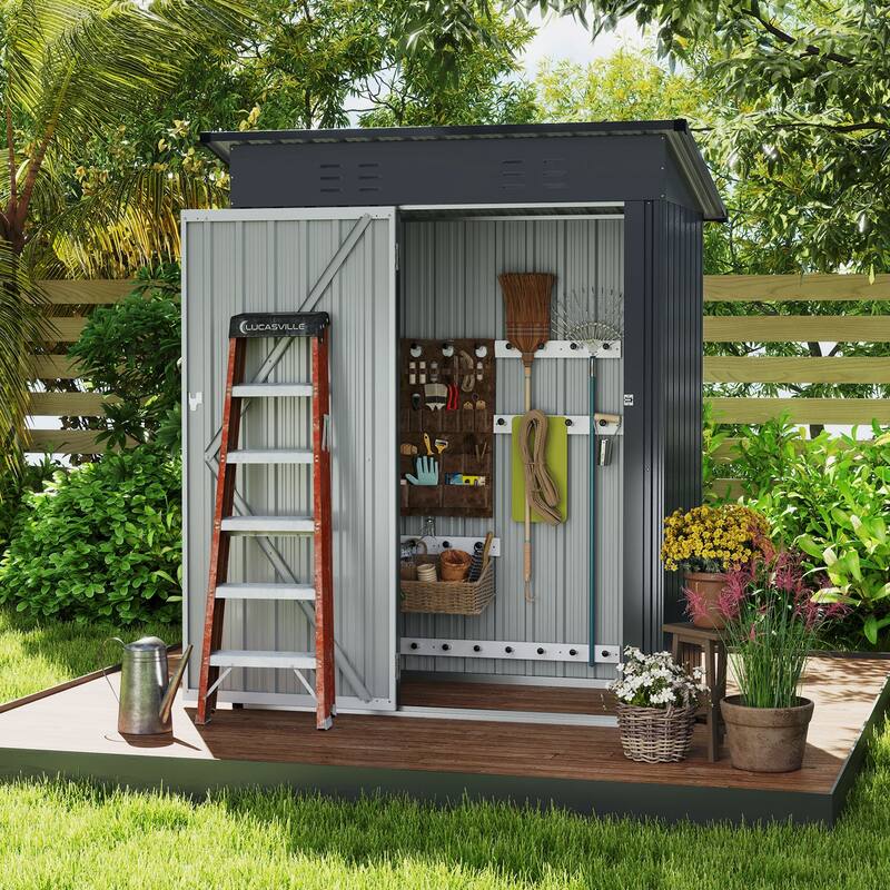 Gymax 5 x 3 FT Outdoor Storage Shed Galvanized Metal Tool House w/