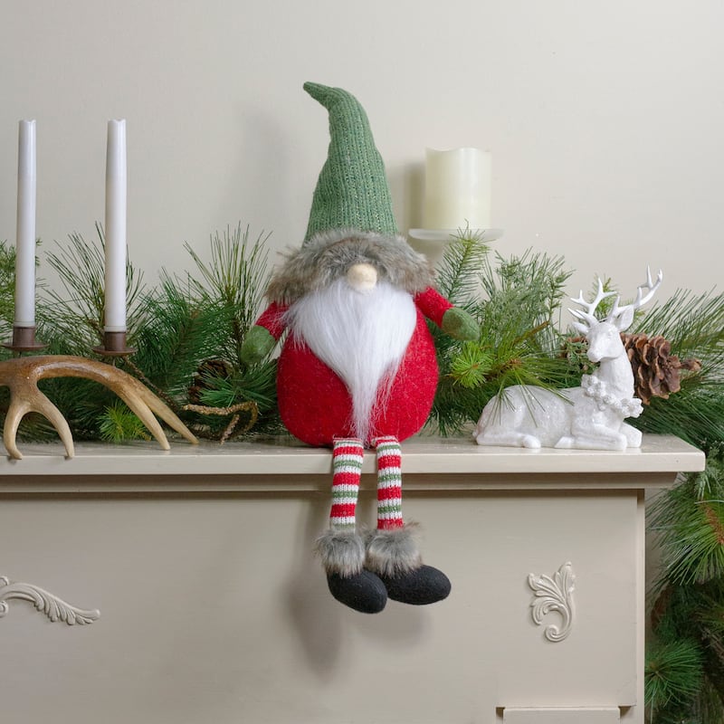 25-Inch Plush Red and Green Sitting Tabletop Gnome Christmas Decoration - 25"