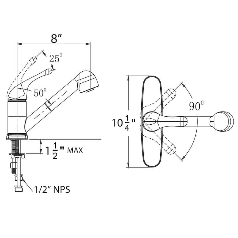 Kitchen Faucet with Pull-Out Two Setting Sprayer - 8' x 10'6"