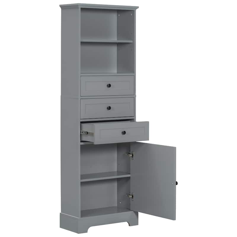 Roomfitters Tall Storage Cabinet with 3 Drawers Adjustable Shelves for Bathroom Study or Office Painted MDF Board