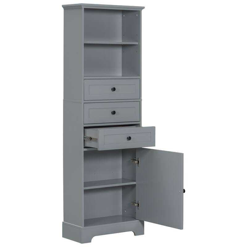 Tall Storage Cabinet with 3 Drawers and Adjustable Shelves, Floor Standing Bathroom Cabinets with Painted Finish