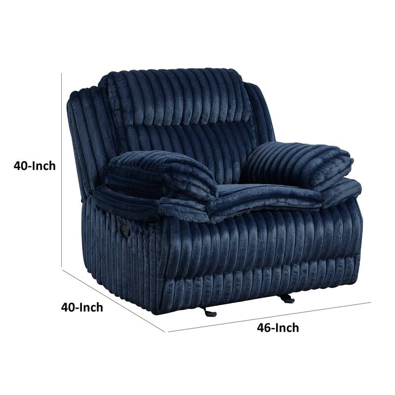 Rexy Manual Glider Reclining Chair, Textured Blue Corduroy, Solid Wood