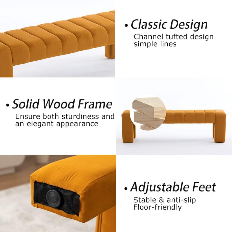 Upholstered Bedroom Bench Tufted Entryway Bench Modern End of Bed Bench Dining Bench with Gold/Black Metal Legs for Window