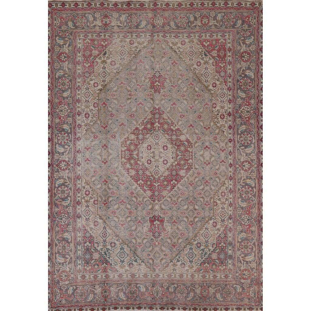 Hand Knotted Oriental 100% Wool Carpet Traditional Medallion Greys & Charcoal Tabriz Area Rug - 10' 9'' X 8' 1''
