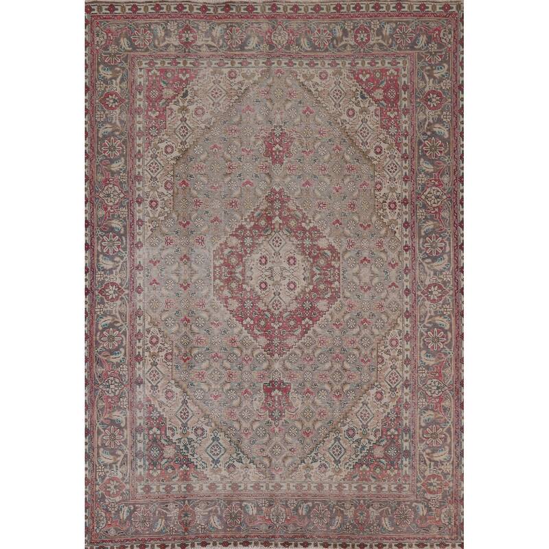 Hand Knotted Oriental 100% Wool Carpet Traditional Medallion Greys & Charcoal Tabriz Area Rug - 10' 9'' X 8' 1''