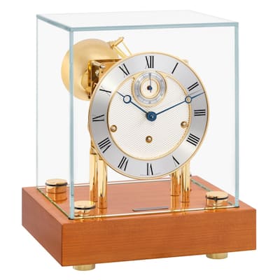 Rhombus Pattern Wooden Mantle Clock - 12" - Natural Brown and Brass Finish