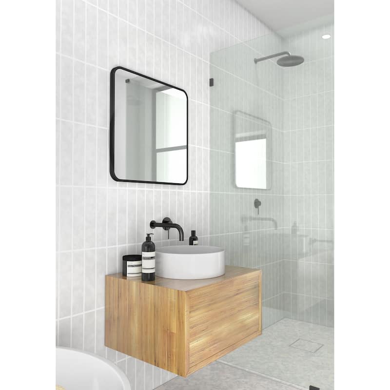 Glass Warehouse 22 in. H x 22 in. W Radius Corner Stainless Steel Framed Mirror