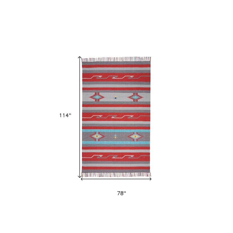 Fumep Southwestern Low Pile with Fringe Area Rug By HomeRoots - 114' X '78' X '0.25
