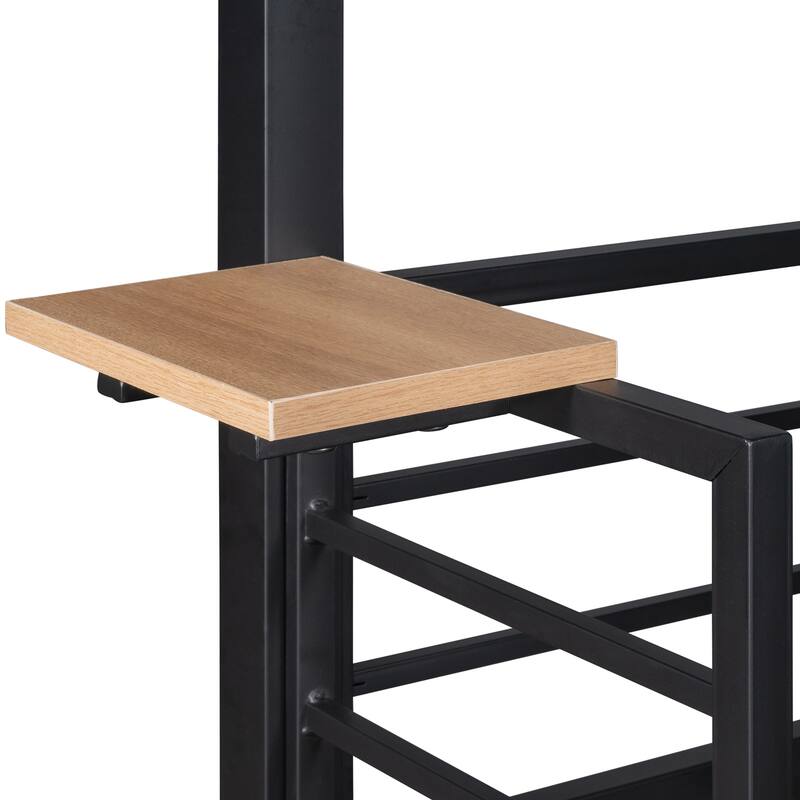 Modern Twin Over Twin Metal Floor Bunk Bed with Ladder and Slide, House Shaped Metal Bedframe with Roof for Kids, Space-Saving