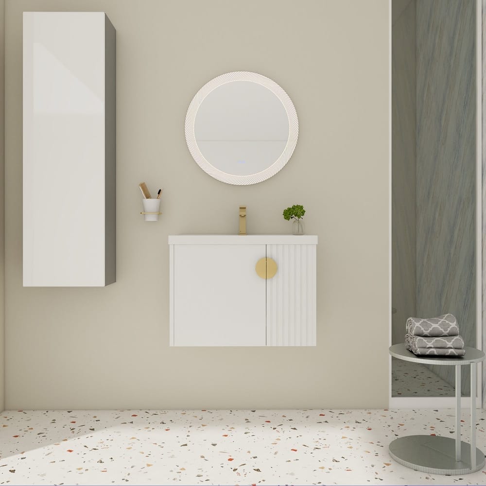 28 inch Wall Mounted Bathroom Vanity Set with Integrated Ceramic Sink