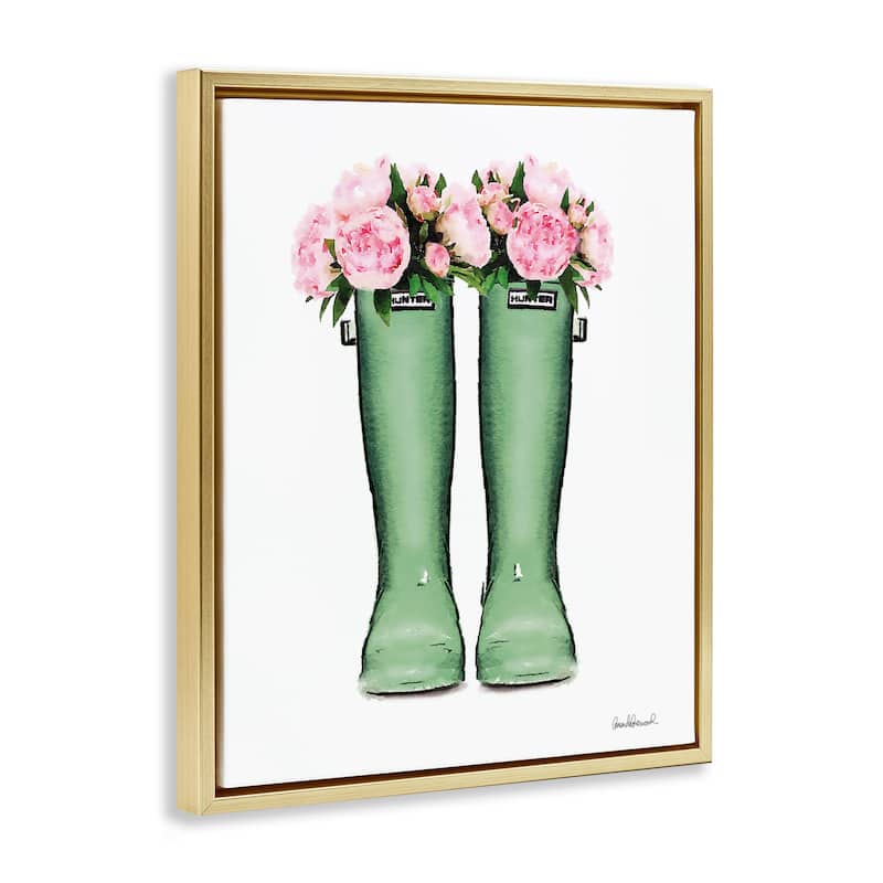 Stupell Country Boots with Peonies Framed Floater Canvas Wall Art Design By Amanda Greenwood