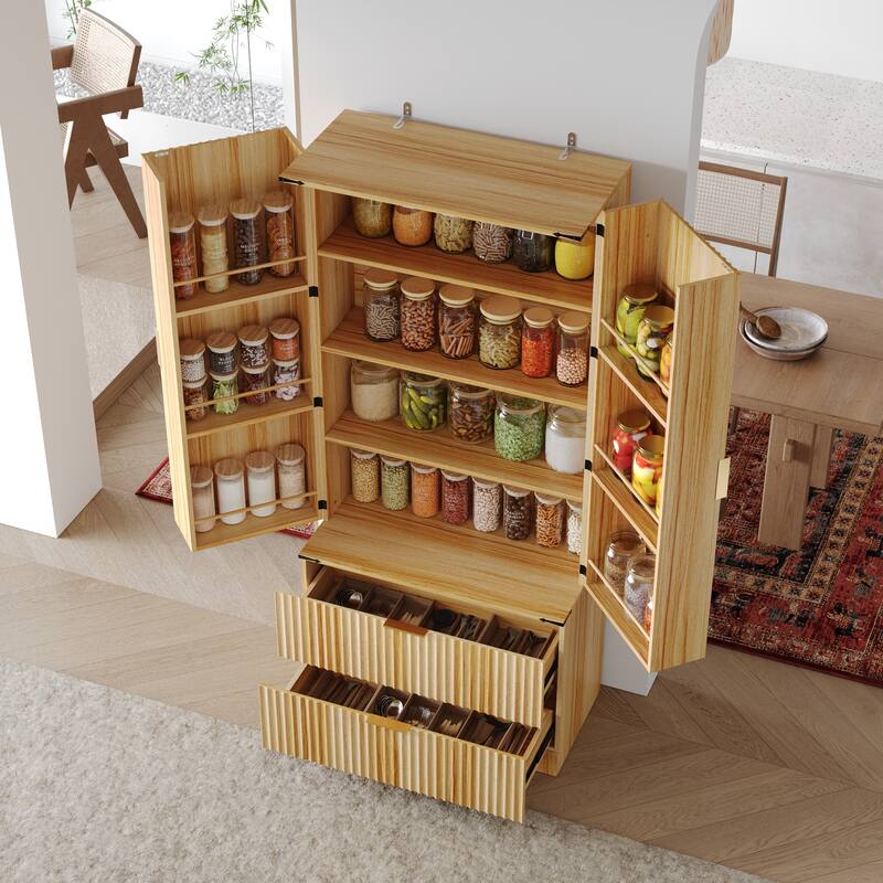 Pantry Cabinet with Double Doors Tall Storage Cupboard with Adjustable Shelves