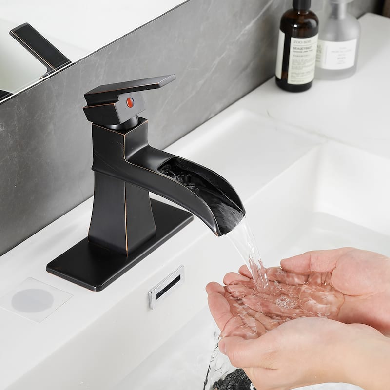 Single-handle Bathroom Waterfall Sink Faucet with Drain and Deckplate