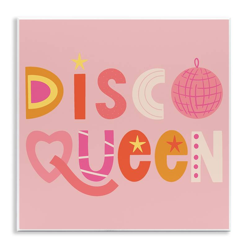 Stupell Disco Queen Pastel Pink Wall Plaque Art Design By Sazerelli Designs - 12 x 12