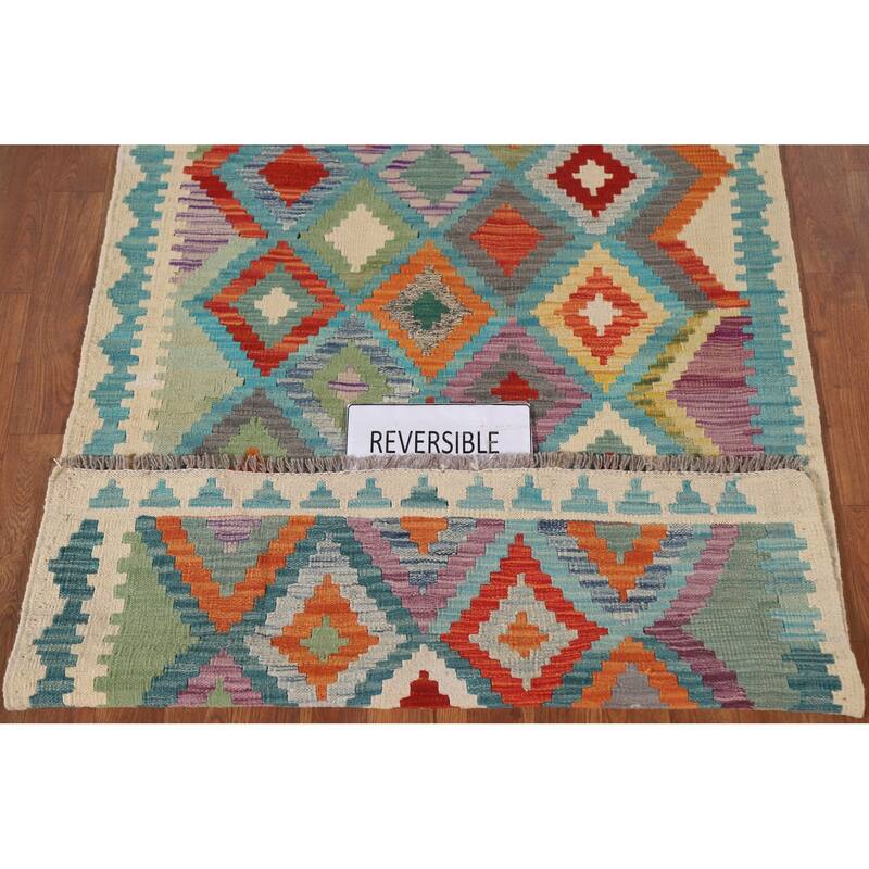 Multicolor Kilim Accent Oriental Area Rug Hand-Woven Wool Carpet - 3'4"x 4'10"