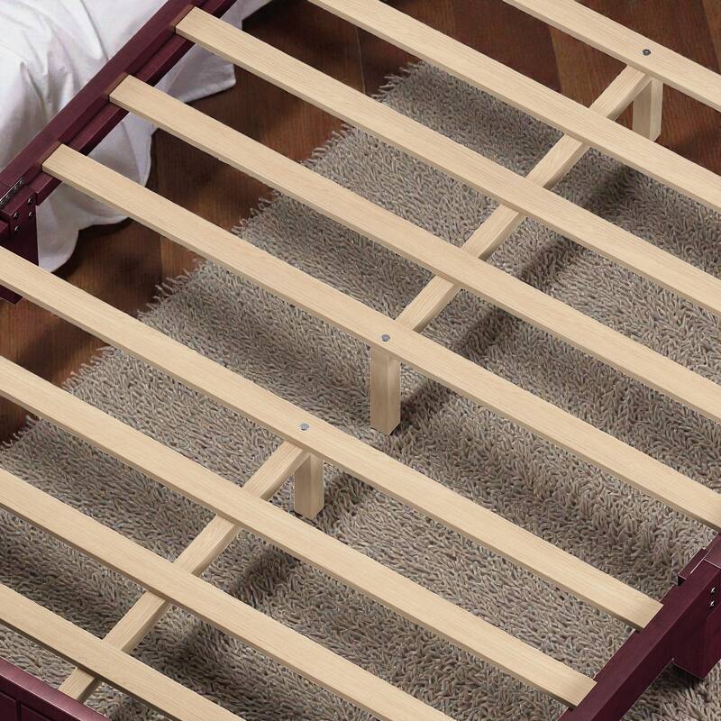 Full/Queen Wooden Platform Bed Frame with Wide Headboard, Slat Support, Vintage Style, No Box Spring Needed