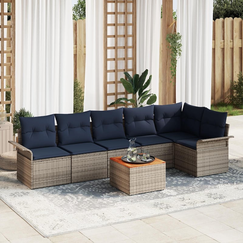 vidaXL 7 Piece Garden Sofa Set with Cushions - 117.1×52.2×27.2 - Grey
