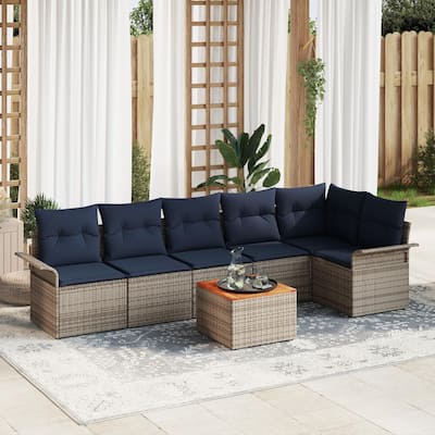 vidaXL 7 Piece Garden Sofa Set with Cushions - 117.1×52.2×27.2