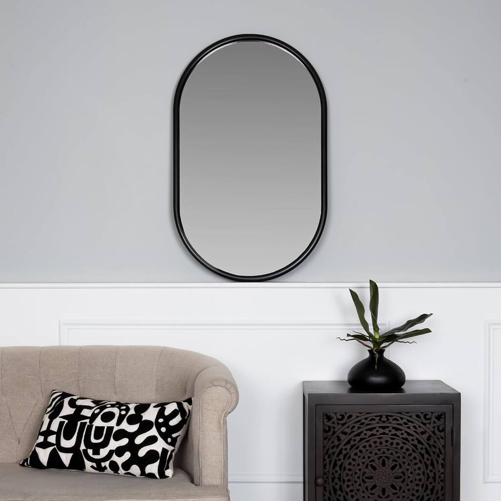 Black Modern Oval Wall Mirror