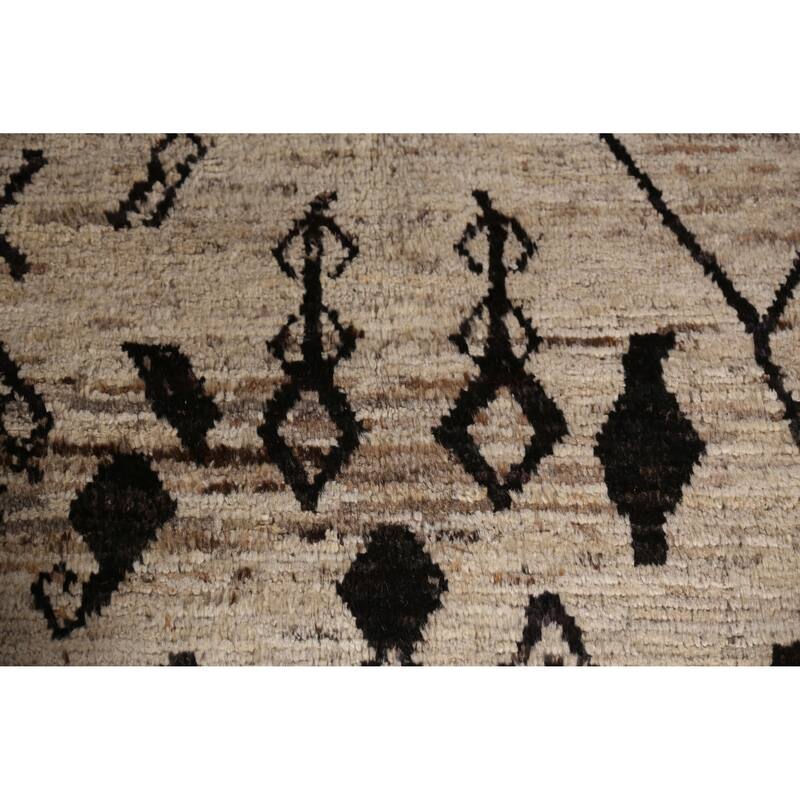 Geometric Moroccan Area Rug Handmade Beige Oriental Wool Carpet - 6'5" x 9'5"