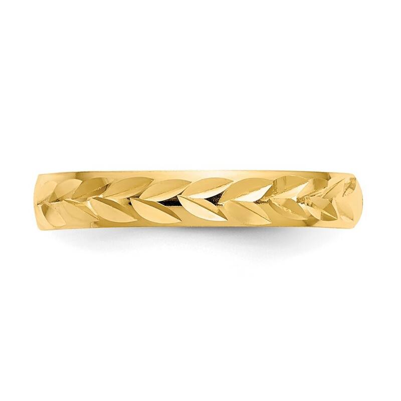 Curata Womens Adjustable Solid 14 karat Yellow Gold Diamond-Cut Toe Ring