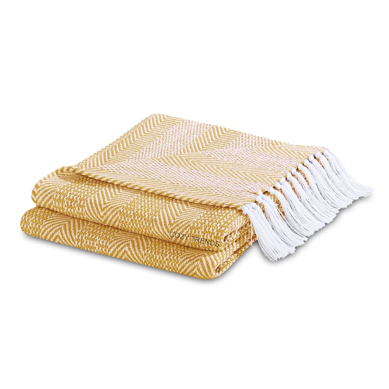 100% Cotton All Season Throw Blankets Herringbone 50''x 60'' Set of 2