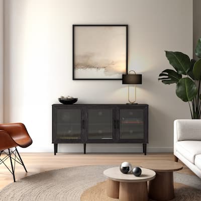 Ethan 3 Fluted Glass Door Buffet Sideboard with Shelves