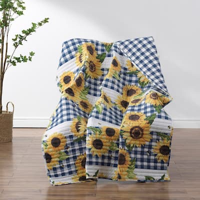 Barefoot Bungalow Sunflower Quilted Reversible Throw Blanket