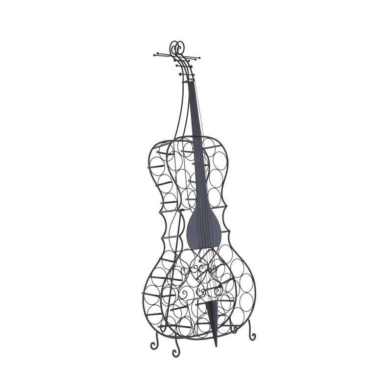Metal Cello 26 Bottle Standing Wine Rack - Black - Roche River Decor - 27"W, 68"H