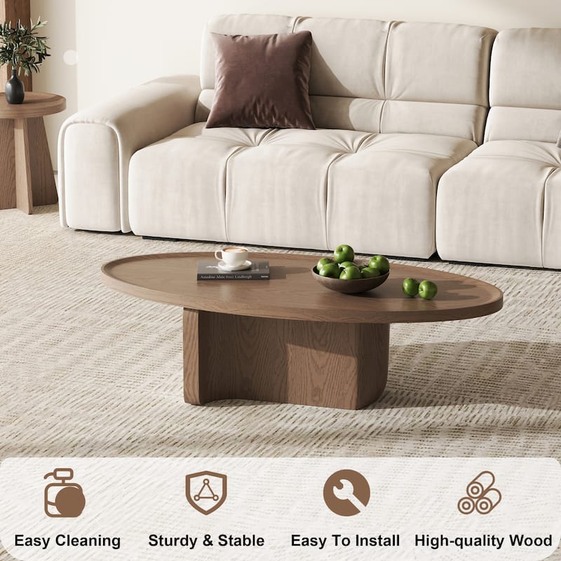Mid Century Round Brown Solid Wood Coffee Table Set of 2, Solid wood Veneer