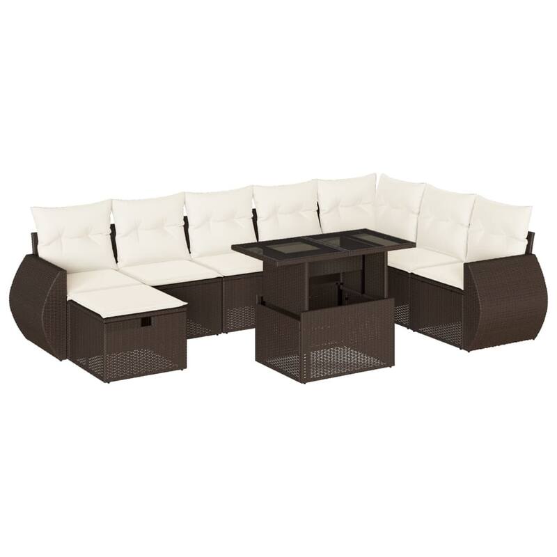vvidaXL Patio Sofa Set with Cushions Outdoor Furniture 9 Piece Poly Rattan